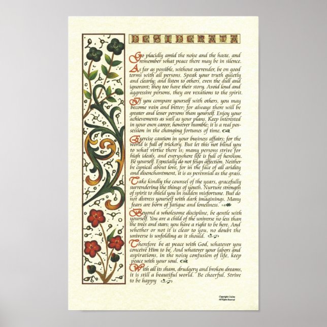 DESIDERATA Poster av Max Ehrmann= Löv Calligraphy (Framsidan)
