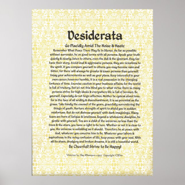 DESIDERATA Poster av Max Ehrmann MANY SIZES (Framsidan)