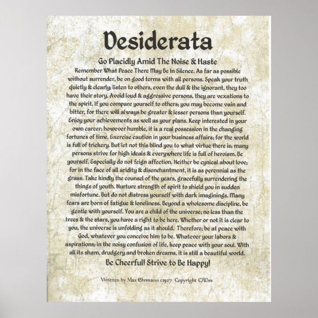 DESIDERATA Poster av Max Ehrmann MANY SIZES (Framsidan)