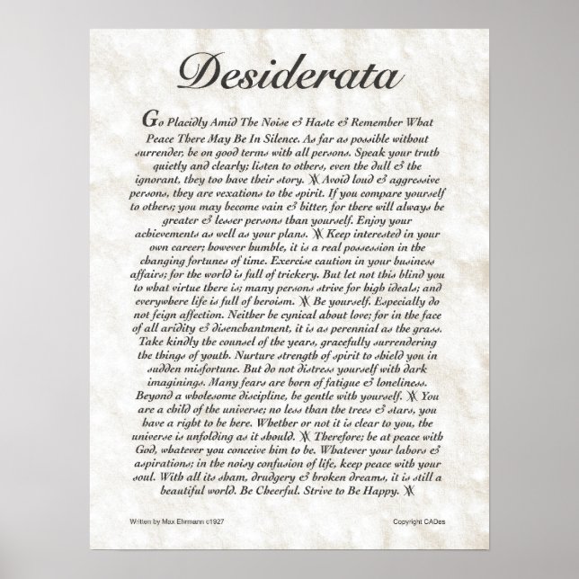 DESIDERATA Poster av Max Ehrmann MANY SIZES (Framsidan)