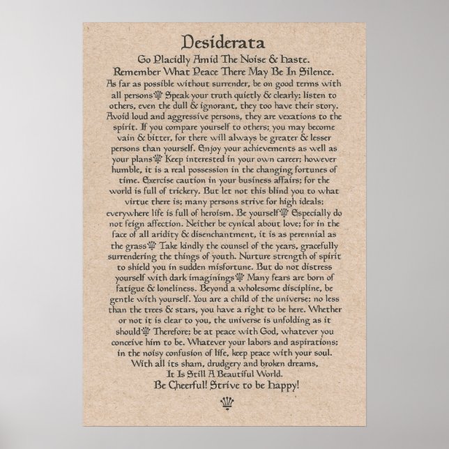 DESIDERATA Poster av Max Ehrmann=Medieval Krona (Framsidan)