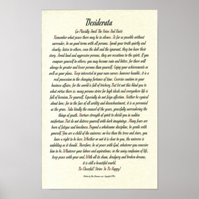 DESIDERATA Poster av Max Ehrmann - Romanesque (Framsidan)