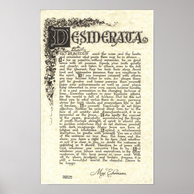 DESIDERATA Poster av Max Ehrmann - Rullan för träk (Framsidan)