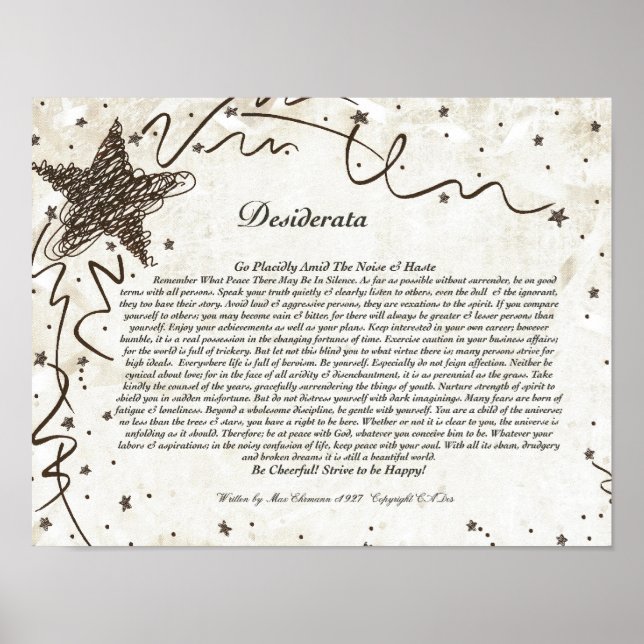 DESIDERATA Poster av Max Ehrmann-Shining Star (Framsidan)