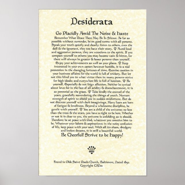 DESIDERATA Poster-Ehrmann-11x17-Church Parchment Poster (Framsidan)