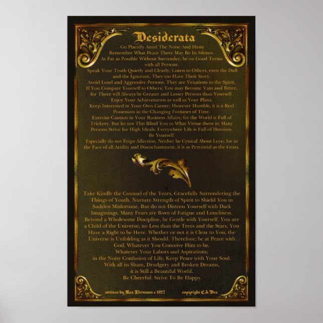 DESIDERATA Poster-Max Ehrmann-11x17-Guld Baroque Poster (Framsidan)