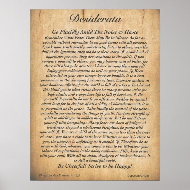 DESIDERATA Poster Max Ehrmann-Embossed Wood Plank (Framsidan)