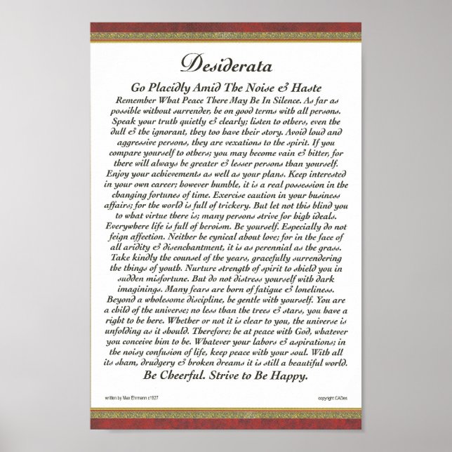 DESIDERATA Poster Max Ehrmann-Formal Trim (Framsidan)