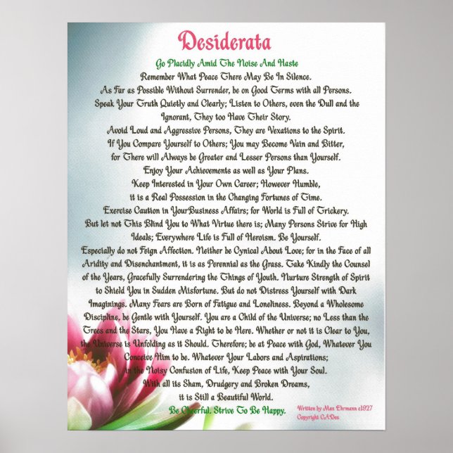DESIDERATA Poster Max Ehrmann-Lotus Lilly Pad (Framsidan)