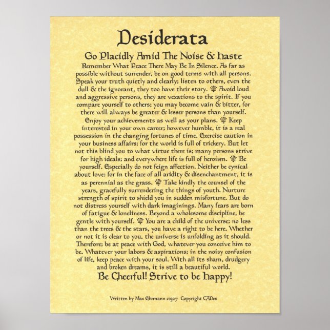 DESIDERATA Poster Max Ehrmann-Medieval Calligraphy (Framsidan)