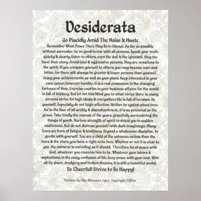 DESIDERATA Poster Max Ehrmann-Medieval Calligraphy (Framsidan)