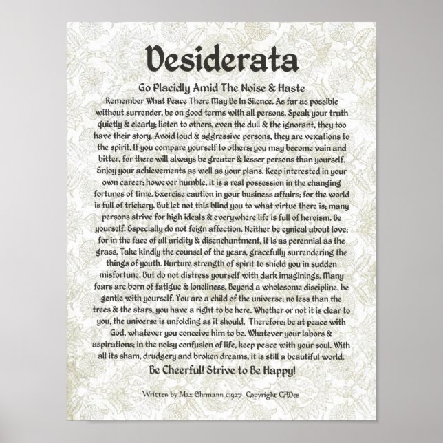DESIDERATA Poster Max Ehrmann-Medieval Calligraphy (Framsidan)