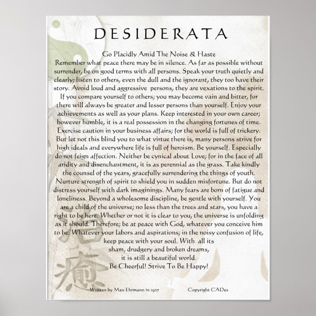 Desiderata Poster=Meditating Yoga Yin Yang Design Poster (Framsidan)