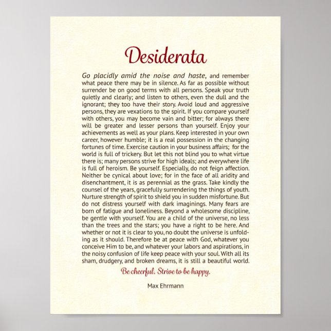 Desiderata Poster utskrift (Framsidan)