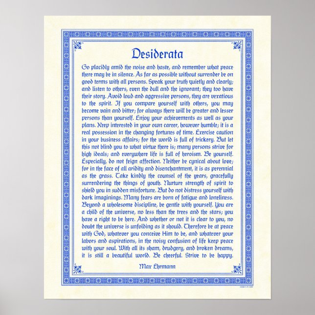 Desiderata poster utskrift, medeltida design, 16 x (Framsidan)