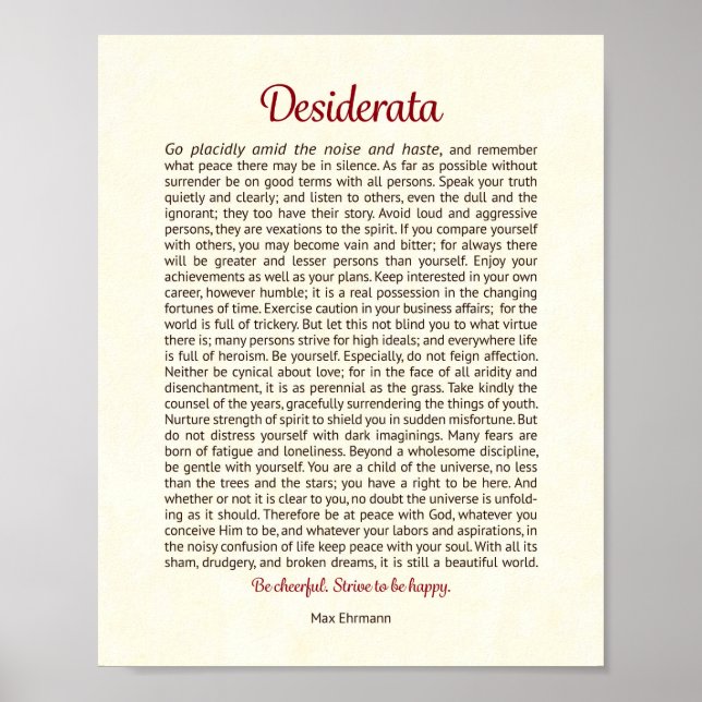 Desiderata Print | Desiderata Art Poster (Framsidan)