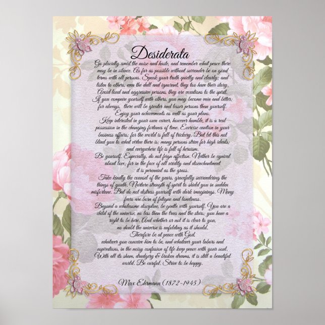 Desiderata, pros blommigt "önskat sak" av Max. Poster (Framsidan)