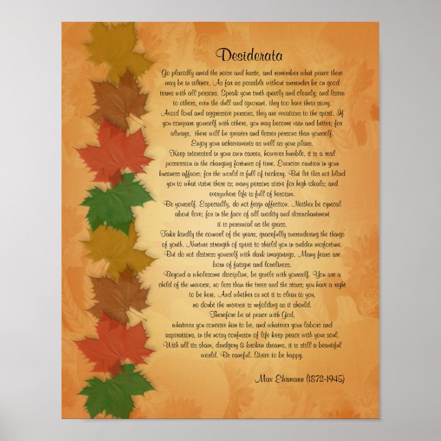 Desiderata pros på Höst löv bakgrund Poster (Framsidan)