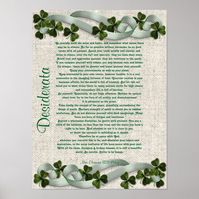 Desiderata prose på Irish linen-look-bakgrund Poster (Framsidan)