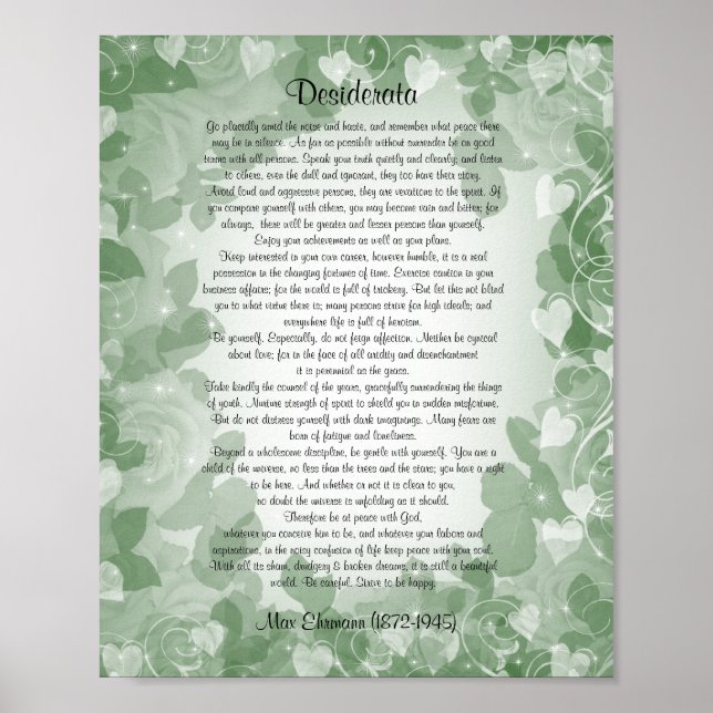 Desiderata’ protes grönt blommigt poster (Framsidan)