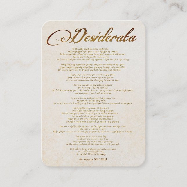 Desiderata/Sak Önskad i Calligrafisk konst Visitkort (Framsida)