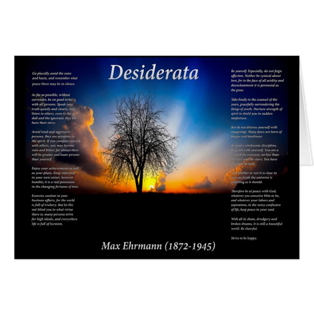 Desiderata silhouette of a willow träd hälsningskort (Framsidan Horizontal)
