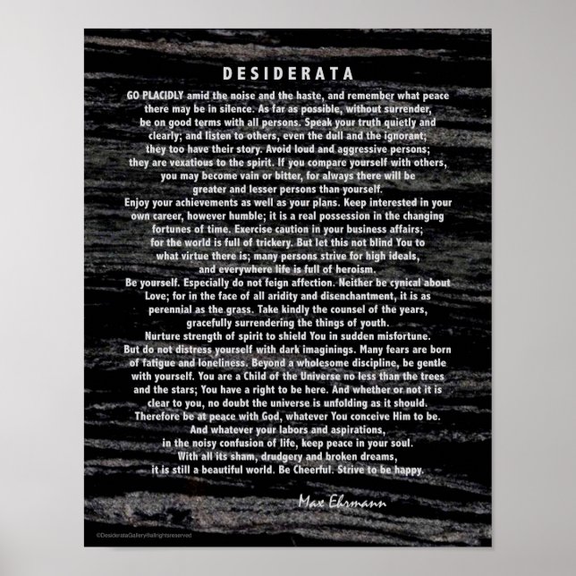 Desiderata Silver Etched on Black Marble Poster (Framsidan)