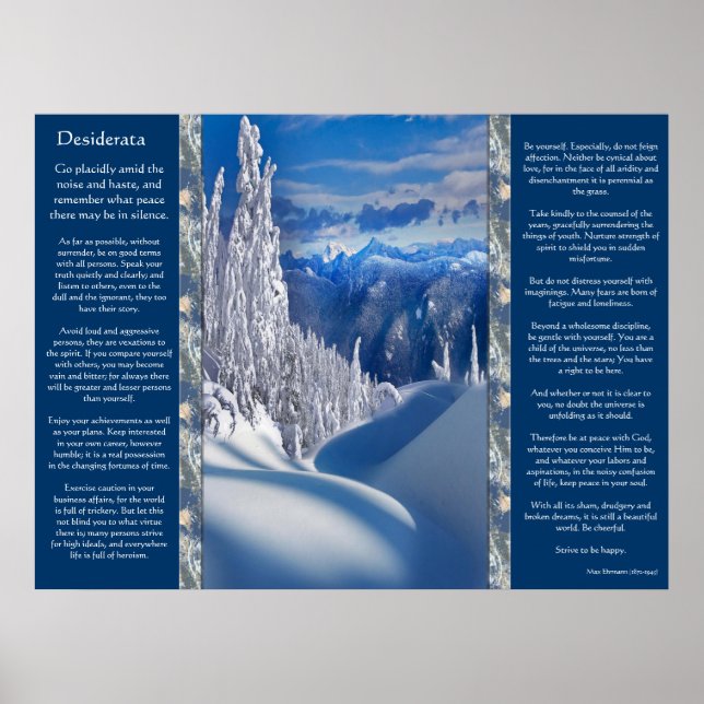 Desiderata Snö Top Mountains Poster (Framsidan)