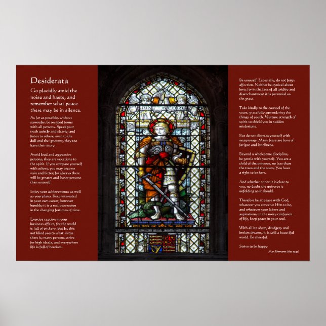 Desiderata, St George, Dragon nedfläckad glass win Poster (Framsidan)