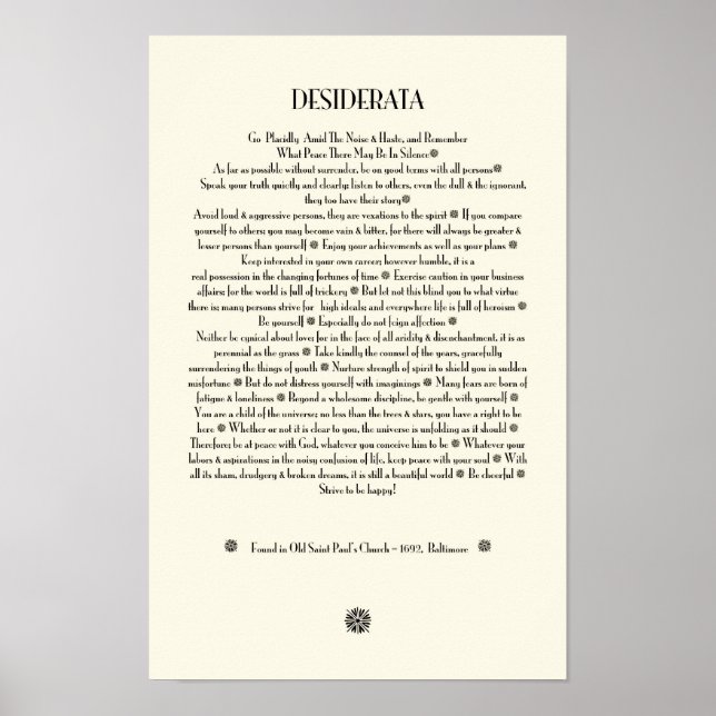 DESIDERATA Sunburst on Parchment Poster (Framsidan)