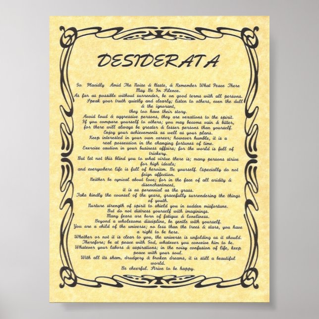 DESIDERATA Tattoo-Åldras Sol Parchment Poster (Framsidan)