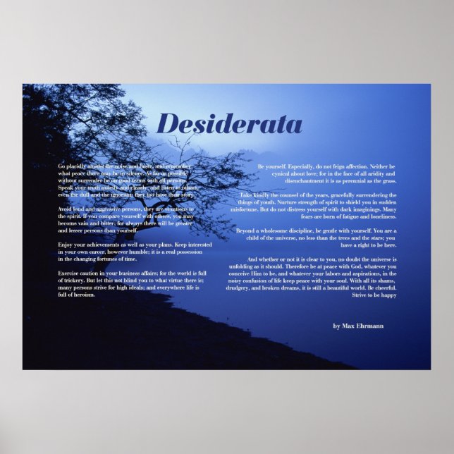 Desiderata Träd efter Sjö Poster (Framsidan)