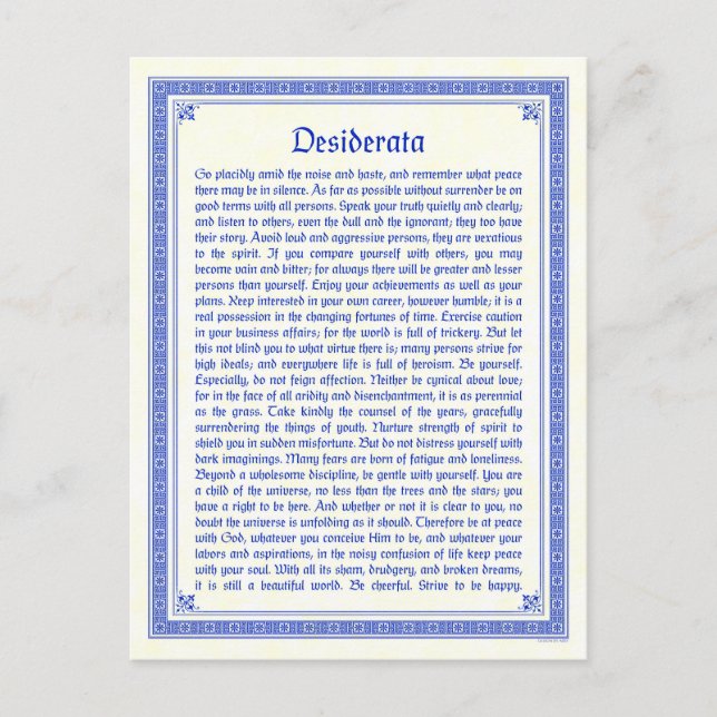 Desiderata vykort (Framsida)