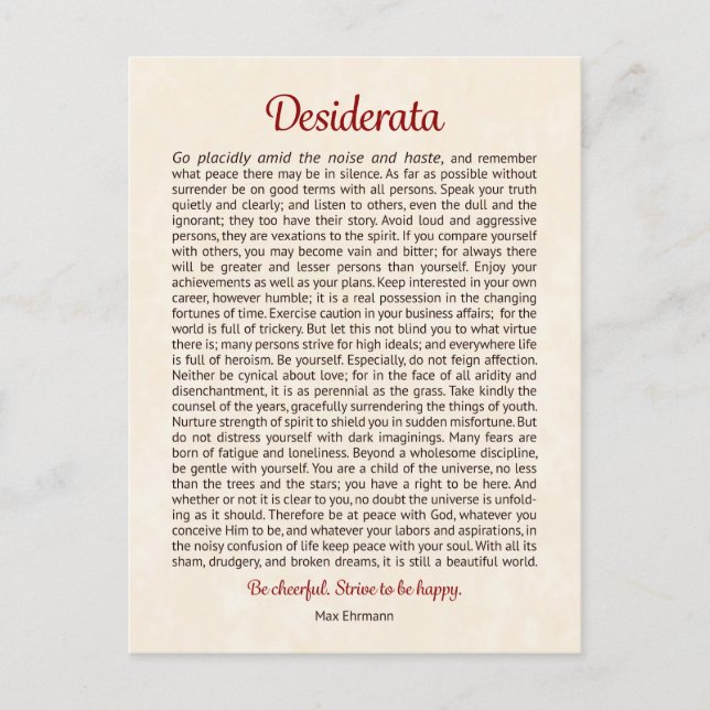 Desiderata vykort | Desiderata Mini Art (Framsida)
