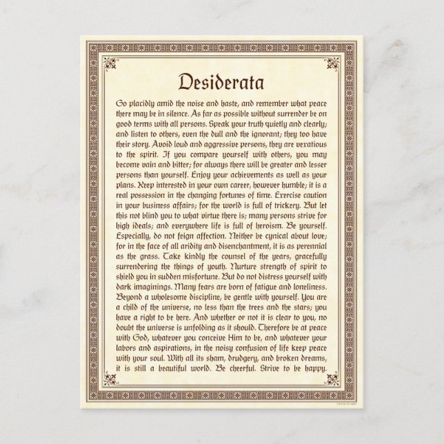 Desiderata-vykort Vykort (Framsida)