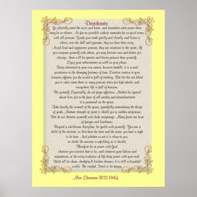 Desiderata "want sak", anpassadet färg poster (Framsidan)