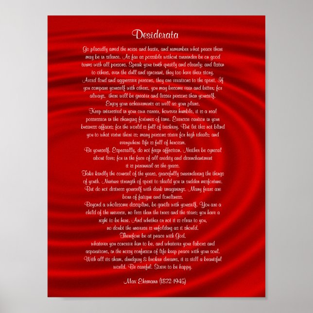Desiderata "want sak", pros on red poster (Framsidan)