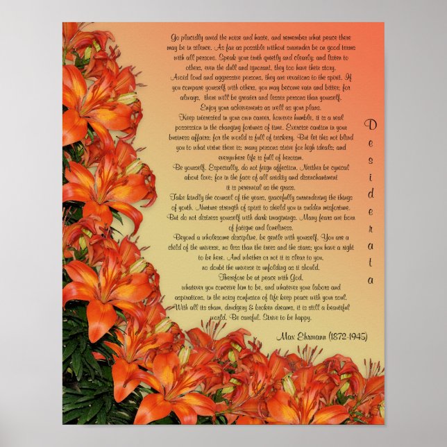 Desiderata "want sak", prose asian lilies poster (Framsidan)