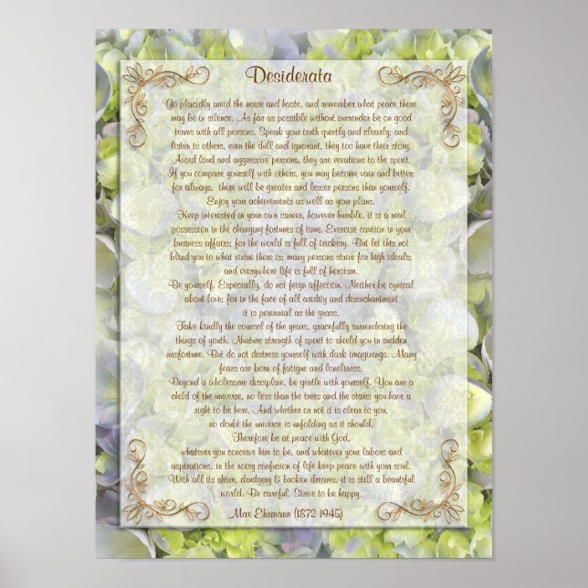 Desiderata "want sak", prose blommigt poster (Framsidan)