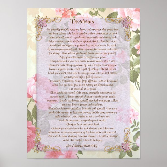 Desiderata "want sak", prose blommigt poster (Framsidan)