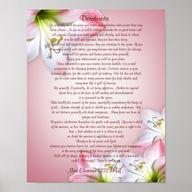 Desiderata "want sak", prose blommigt poster (Framsidan)