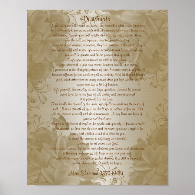 Desiderata "want sak", prose blommigt poster (Framsidan)