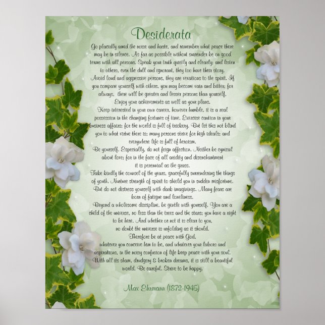 Desiderata "want sak", prose Ivy blommigt Poster (Framsidan)