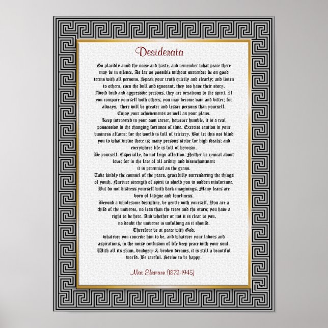 Desiderata "want sak", prose poster (Framsidan)