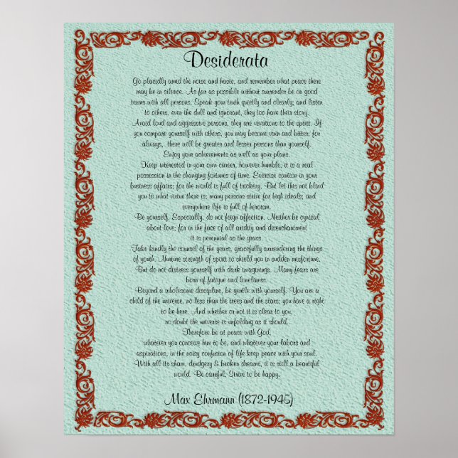 Desiderata "want sak", prose poster (Framsidan)