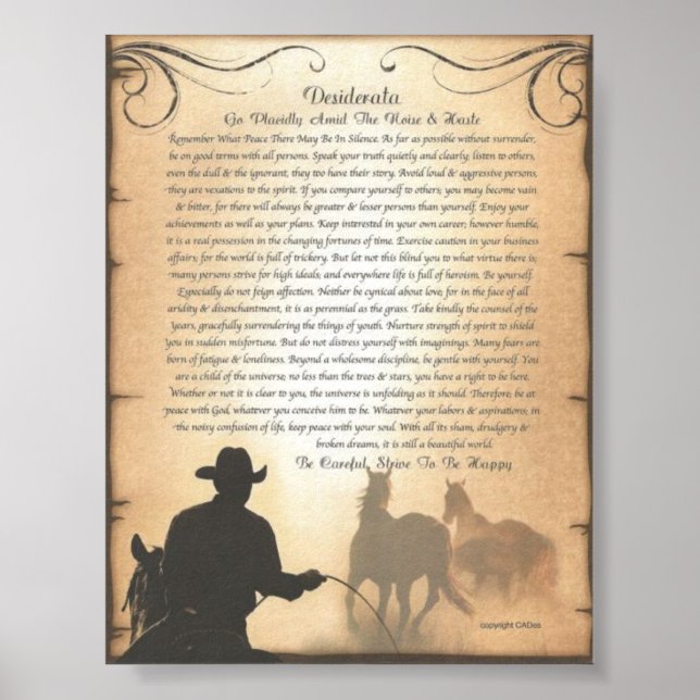 DESIDERATA Western Swing Rodeo Cowboy Horse Roping Poster (Framsidan)