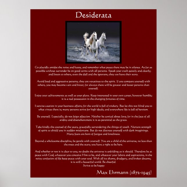 Desiderata white arabian Poster (Framsidan)
