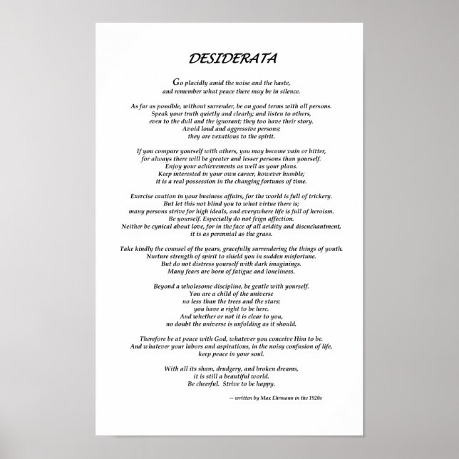Desiderata White Poster (Framsidan)