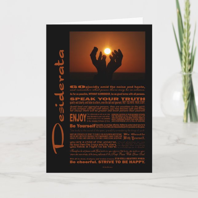 Desideratadikt som ber på Sunsent Kort (Framsida)