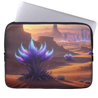 Desierto místico con ciudad futurista laptop fodral